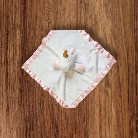 Cloud Island Pink White Unicorn Baby Sparkle Satin Trim Security Lovey plush - Picture 3 of 9